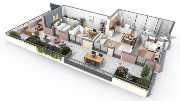 Appartement Neuf , Sisteron  04200 3 pièce(s) 72.77 m2 +  jardin de 90m²  , Lot 107