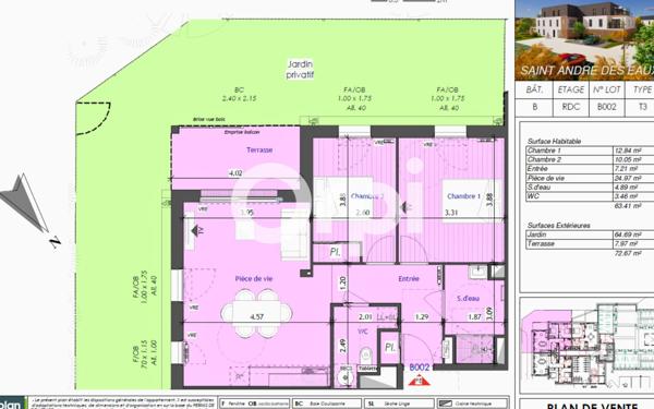 Appartement à vendre    3 pièces •  Saint-André-des-Eaux