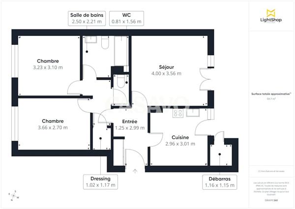 Vente Appartement 3 pièces de 60m² - 69140 Rillieux-la-Pape