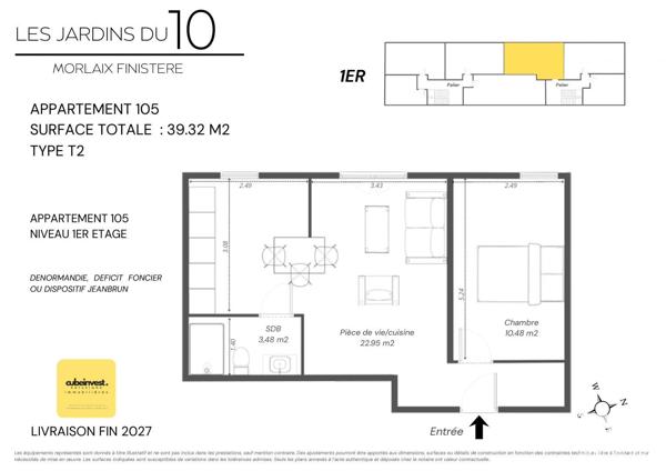Appartement à vendre 2 pièces 39 m² Morlaix