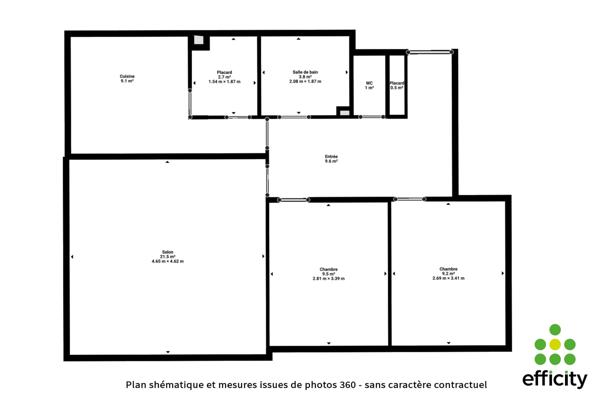 Appartement 3 pièces - 67 m² Exclusivité efficity