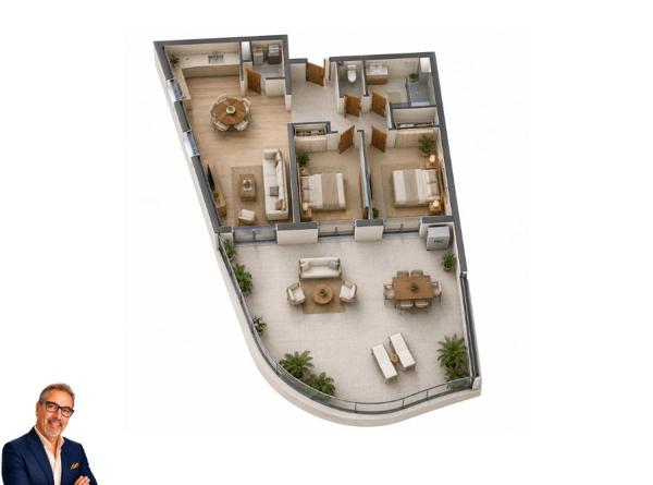 Appartement  3 pièces climatisé avec grande terrasse et garage
