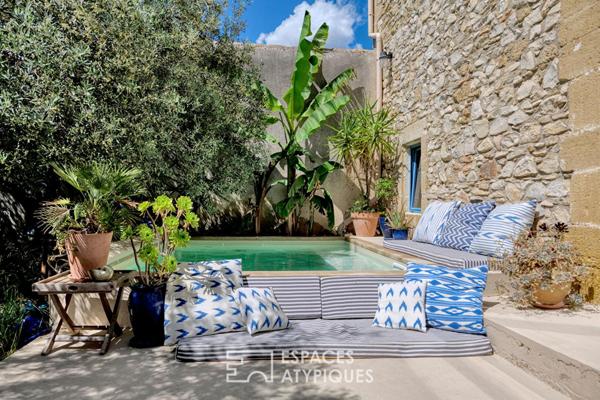 Maison de village atypique, jardin, bassin et mur d’escalade