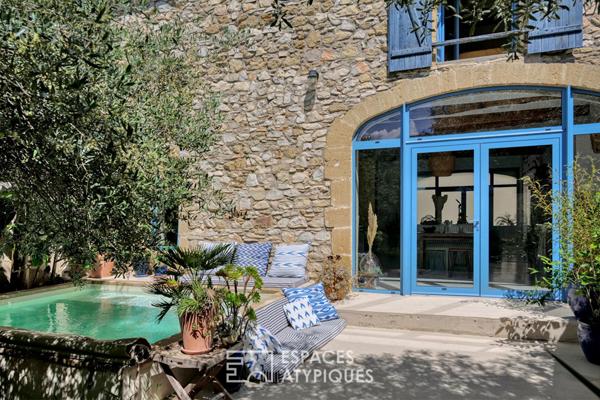 Maison de village atypique, jardin, bassin et mur d’escalade