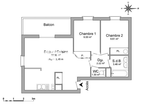 Location Appartement 3 pièces 57.59 m² - 07 TER CHEMIN DE LICARD Toulouse 31100