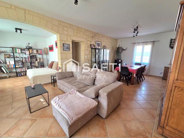 Villa avec piscine, jacuzzi, jardin et garage.