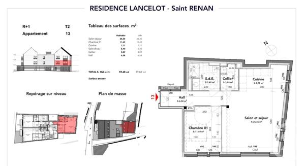 Appartement T2 à vendre  2 pièces - 59,68 m2 ST RENAN - 29