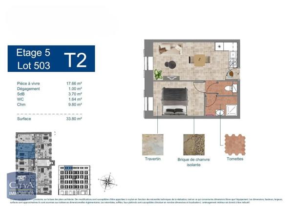 Appartement à vendre 2 pièces 33.8m²