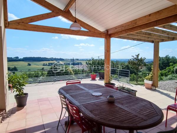 Découvrez cette maison d'architecte exceptionnelle construite en 2009, nichée au cœur d'un magnifique parc arboré de 18 683 m² avec une vue époustouflante sur les Pyrénées.

Avec ses 220 m² habitables, cette demeure spacieuse et lumineuse comprend un vaste séjour de 55 m², une cuisine semi-ouverte avec cellier, deux salles de bains, et quatre chambres, dont une belle suite parentale au rez-de-chaussée. À l'étage, vous trouverez une chambre, une salle d'eau, un bureau, et un WC, formant un espace qui pourrait être transformé en une seconde grande suite parentale avec balcon.

Un appartement indépendant, doté d'une cuisine, véranda, chambre, salle d'eau et toilettes, offre une solution idéale pour accueillir vos proches ou pour être loué en tant que gîte indépendant, vous garantissant ainsi un revenu supplémentaire.

Les immenses baies vitrées inondent la maison de lumière naturelle, vous permettant de profiter du paysage enchanteur en toute saison.

À l'extérieur, une terrasse couverte vous invite à savourer des repas en plein air, tandis que la piscine avec ses plages carrelées est parfaite pour des moments de détente estivale.

Les actuels propriétaires ont développé un magnifique verger, comprenant une multitude d'arbres fruitiers, une oliveraie de 150 arbres ainsi que 15 chênes truffiers, ajoutant encore au charme et à la valeur de cette propriété unique.

La propriété dispose également d'un vaste garage de plus de 100 m², idéal pour un atelier, d'une grande buanderie et d'une pièce dédiée au repassage ou au rangement.

Située en campagne, cette maison offre un véritable havre de paix, à l'abri du bruit et du stress, tout en restant à proximité des commodités et des services.

Ne manquez pas cette opportunité unique de devenir propriétaire d'une maison d'architecte exceptionnelle et laissez vous séduire par son charme inégalé.