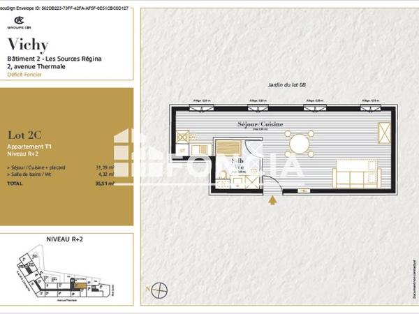 Location Studio 36.81 m² - LES SOURCES REGINA - LOGEMENT 2C Vichy 03200