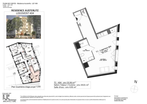 Grand studio neuf à louer 34,81 M2