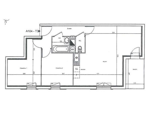 Location appartement 3 pièce(s) 60 m²