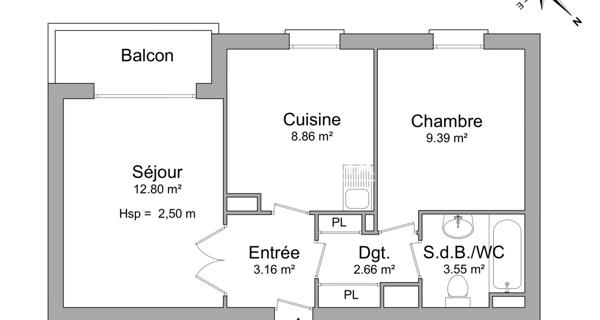 Location Appartement 2 pièces 40.42 m² - Saint-martin-d'hères 38400