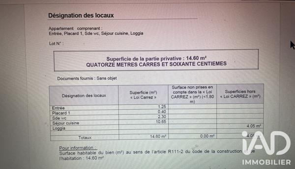 Studio à vendre 18 m² Leucate