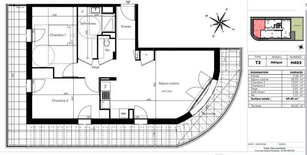 Appartement NEUF T3 dernier étage avec terrasse destiné aux séniors à Avrillé