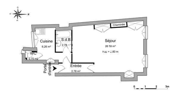 Location Studio 39.16 m² - Lyon 69002