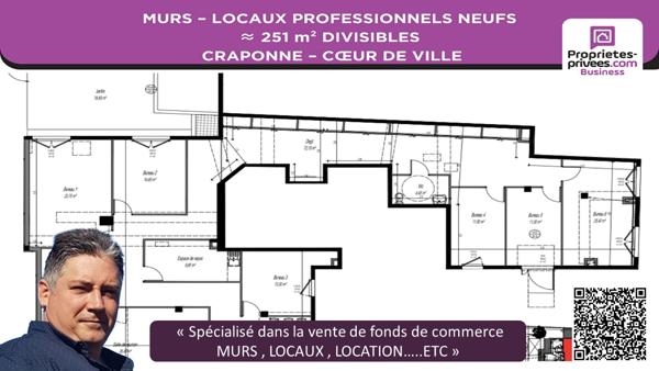 MURS LOCAUX PROFESSIONNELS  251 m² CRAPONNE  COEUR DE CENTRE