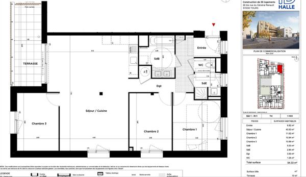 Appartement Tours 4 pièce(s) 94.33 m2