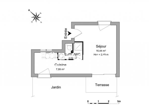 Location Studio 27.45 m² - 117 RUE FRANCIS PRESSENSE Nantes 44000
