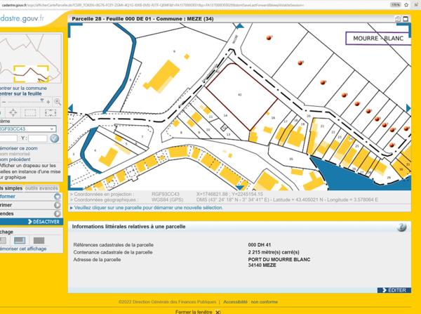 Mèze secteur Mourre-Blanc, zonage ACO, parcelle de 2215 m² Mèze (34140)