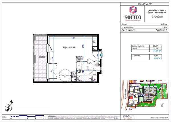 GRIGNY - Beau T1 meublé de 32 m² avec terrasse 9m² et garage ss sol