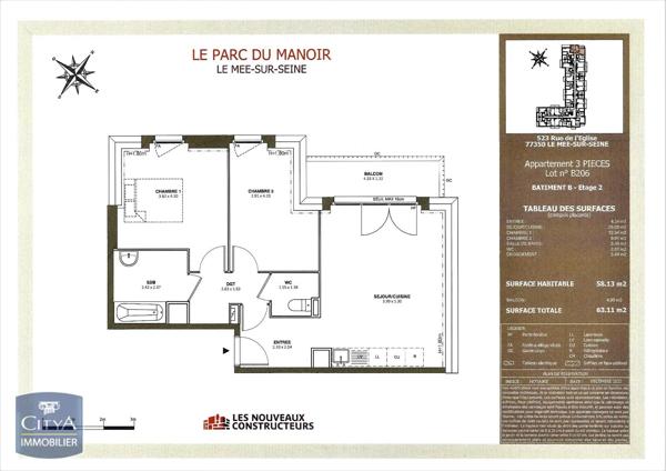 Appartement à louer 3 pièces 58.13m² Le Mée-sur-Seine (77350)