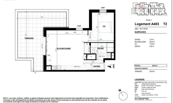 Appartement de type 2 de 46,50m² avec grande terrasse dans le centre de St Nazaire