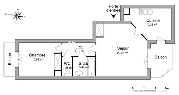 Location Appartement 2 pièces 48.82 m² - Lyon 69006