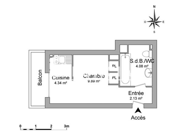 Location Studio 18.68 m² - RCE LE VERDI - BAT A - APPT 23, 12/14 RUE VERTE Bordeaux 33200