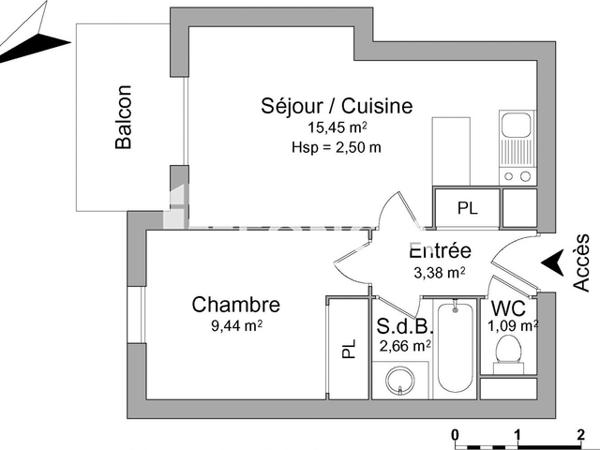 Location Appartement 2 pièces 32.7 m² - RUE HENRI IV Billere 64140