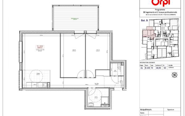Appartement à vendre    3 pièces • 68,90 m2 Coulommiers