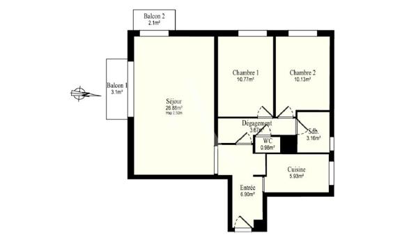 PUTEAUX/Quartier OASIS - Appartement 3 pièces 69 m² cave et parking