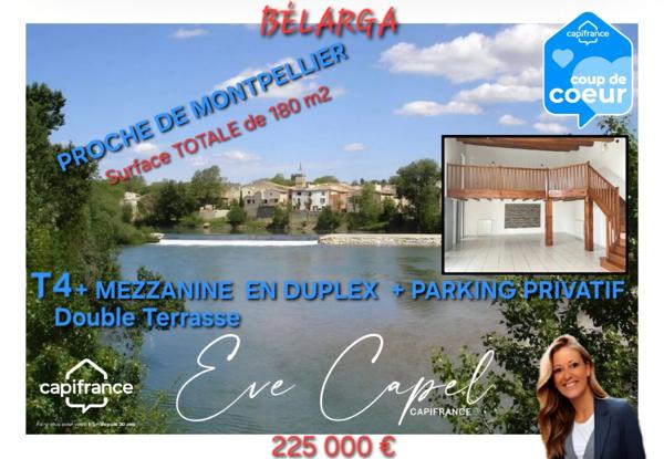 Appartement à vendre 5 pièces BELARGA (34), appartement 3 chambres et mezzanine + parking privatif + double terrasse