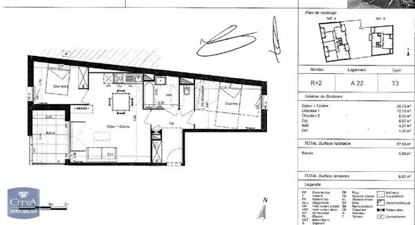 Appartement à louer 3 pièces 57.86m²
