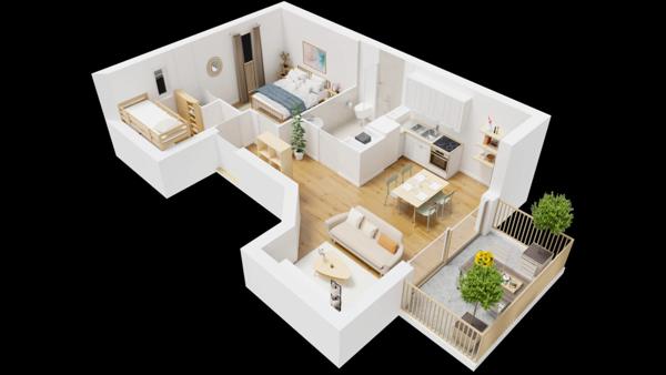 Appartement à vendre 3 pièces avec terrasse vue Lac et Montagnes sur SAVINES LE LAC (05) , Dans une résidence en construction style villa plein Sud ,livrable été 2026