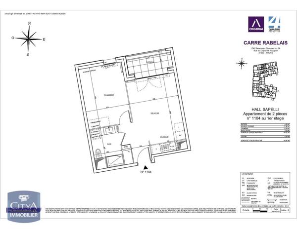 Appartement à louer 2 pièces 40.37m² Tours (37000)