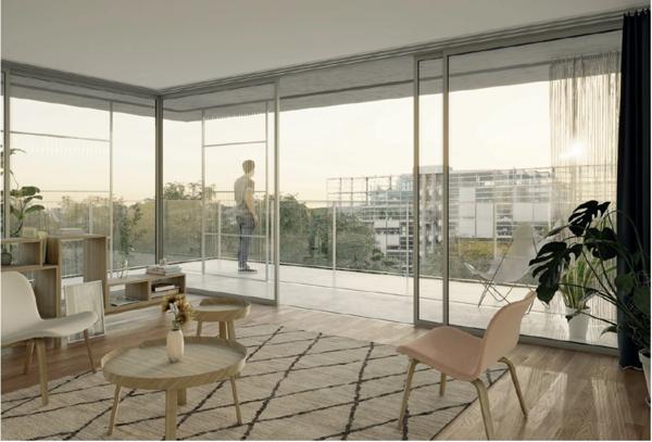 appartement T5 neuf à vendre PARIS 14e, surface hab. 102.60 m2 + balcons + jardin d'hiver 23.30 m2.