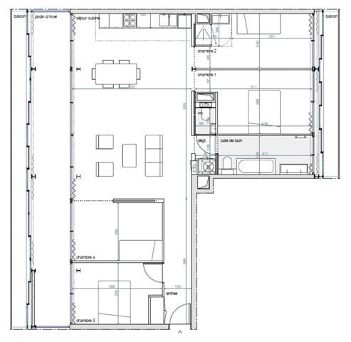 appartement T5 neuf à vendre PARIS 14e, surface hab. 102.60 m2 + balcons + jardin d'hiver 23.30 m2.