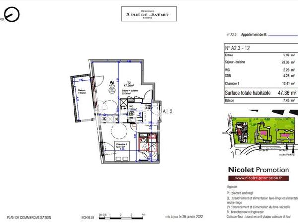 Location Appartement 2 pièces 46.5 m² - 3 RUE DE L'AVENIR Eybens 38320