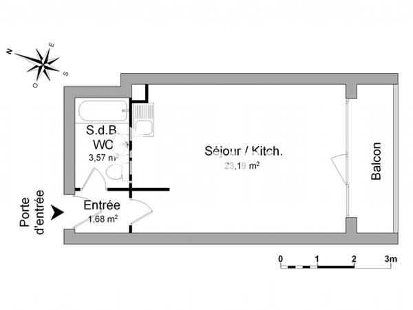 Location Studio 28.44 m² - 11 SQUARE TABOUILLOT Metz 57000
