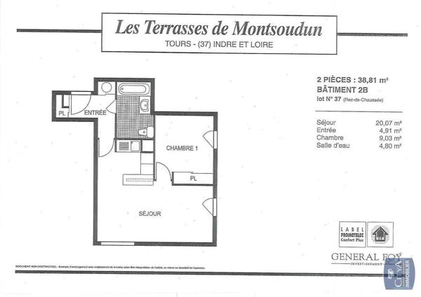 Appartement à louer 2 pièces 38.81m² Tours (37100)