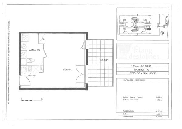 Appartement 1 pièce(s) 30.48 m2