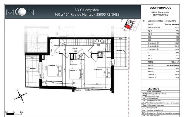Appartement T5 à vendre Rennes Sacré Coeurs - 108 m² (réf : PJ25416)