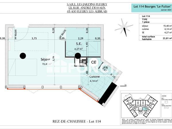 Location Studio 23.81 m² - 2 RUE LE FULTON Bourges 18000