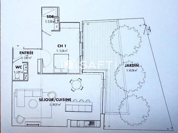 St Genès Talence, T3 en rez-de chaussée entièrement rénové avec terrasse végétalisée de 63 m2