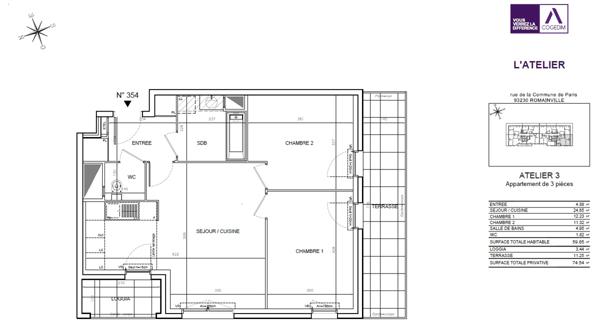 Appartement 3 pièces avec terrasse Romainville (Quartier de l'Horloge)