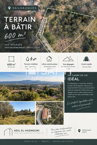 VAILHAUQUÈS — TERRAIN D’EXCEPTION DE 600 M² LIBRE CONSTRUCTEUR