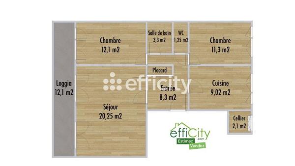 Appartement 3 pièces - 68 m² Exclusivité efficity