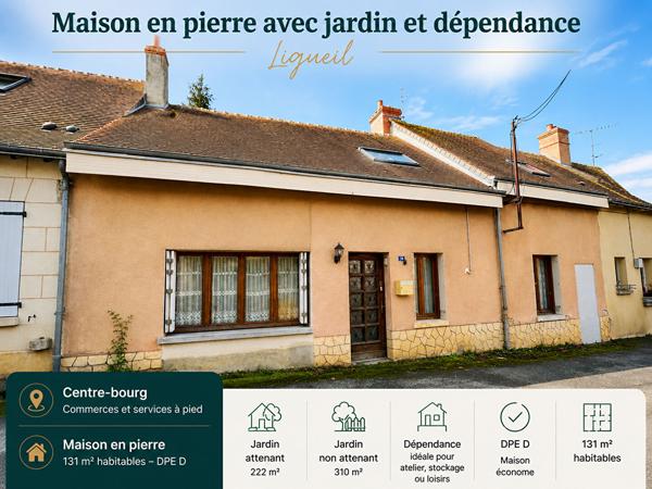 Maison en pierre avec jardin et dépendance ? Ligueil [REF. 6795]