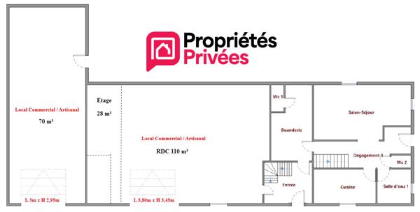 Local commercial/artisanal de 208 m² + Maison 138 m² - 6 pièces - 4 ch - terrasse